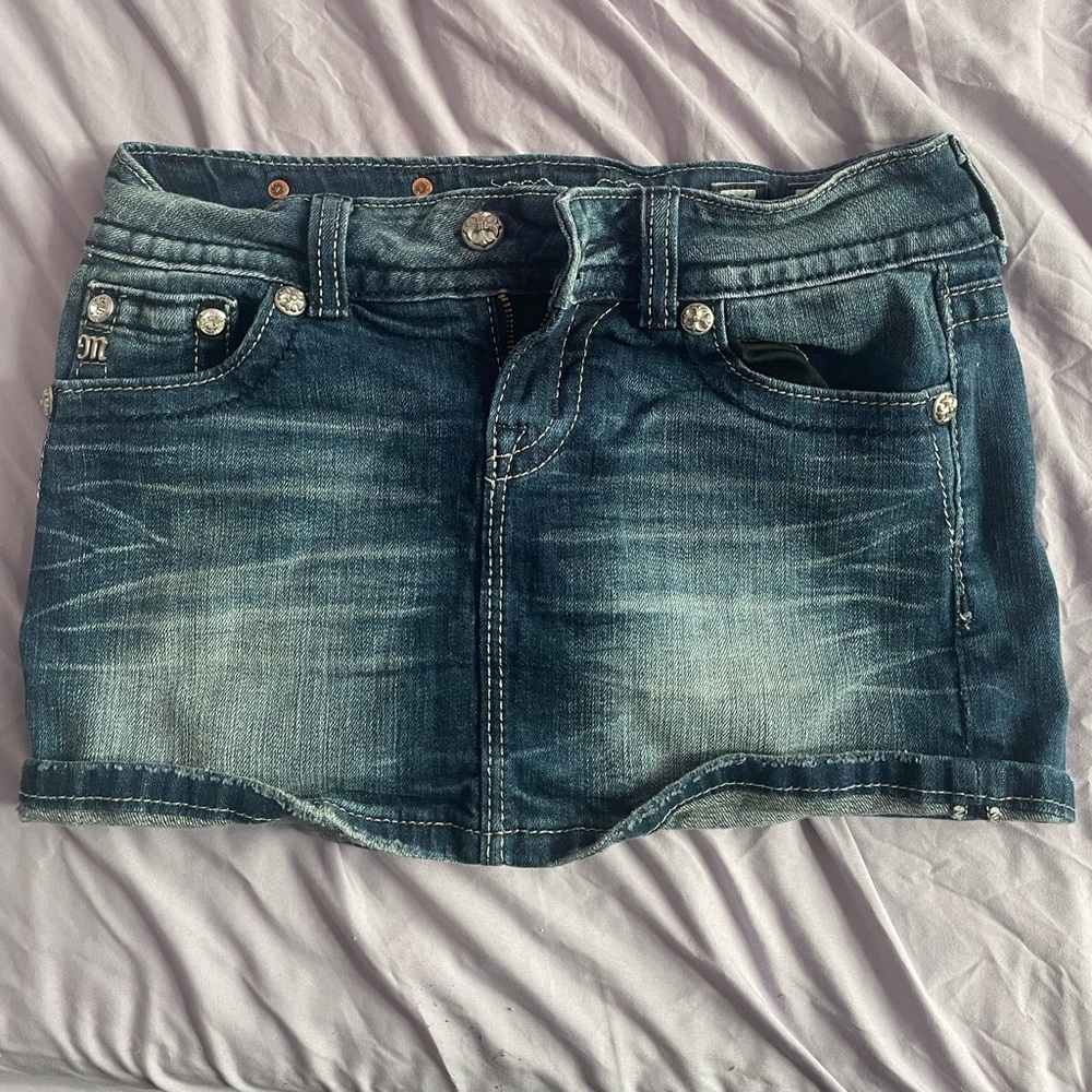 Miss Me Denim Mini Skirt Angel Wings